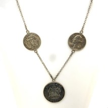 Vintage Signed Sterling Dime Coin 1964 Station Rolo Chain Matinee Necklace sz 25 - £130.57 GBP