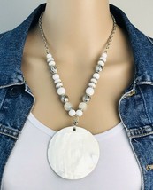 Vintage NY and Company Beaded White Shell Pendant Necklace - £11.07 GBP