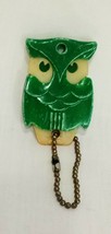 Owl Key Chain Modern Woodmen Life Insurance Vintage Plastic Bird Green Cream 1&quot; - £19.86 GBP