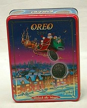 Nabisco Oreo Cookie Tin Box Canister Christmas Advertising 1995 Unlock the Magic - $21.77