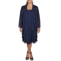 S.L. Fashions Women&#39;s Plus Two Piece Embellished Jacket Dress Navy Tier Size 22W - £37.35 GBP