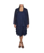 S.L. Fashions Women&#39;s Plus Two Piece Embellished Jacket Dress Navy Tier ... - $64.84 CAD
