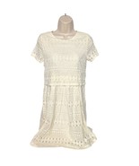 Net Women&#39;s A Line Dress Size 6 Cream Crochet Lace Zip Up Short Sleeve R... - $17.87