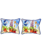 Pair of Betsy Drake Potted Flowers Large Indoor Outdoor Pillows 16x20 - £70.05 GBP