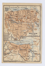 1914 Antique City Map Of Rostock / MECKLENBURG-VORPOMMERN / Germany - $24.99