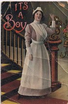 Postcard It&#39;s A Boy Midwife Nurse In Uniform Made in Germany - £1.55 GBP