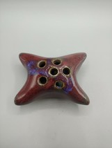 Studio Pottery Ceramics Flower Frog Purple Glaze 6 Holes 3&quot;x2.25&quot;x1.25&quot; - $21.01