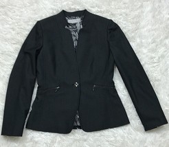 Tahari Lapeless Blazer Jacket Black One Button Pockets Lined Career Wome... - £23.73 GBP