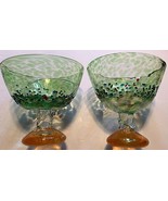 Set of 2 Green Color Base Speckled Pebbles Orange Thick Dessert Glasswar... - $23.23