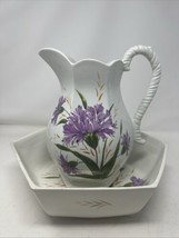 Floral Garden Large Ewer Pitcher Jug and Basin Bowl Dish Full Size - $104.49