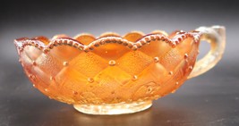 Vtg Imperial Marigold Carnival Glass Nappy Handled Bowl Quilted/Pansy De... - $19.99