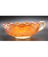 Vtg Imperial Marigold Carnival Glass Nappy Handled Bowl Quilted/Pansy De... - $19.99