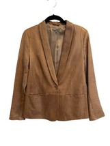 VINCE Womens Genuine Leather Blazer Jacket Tan Buttery Soft Single Button Size 6 - £71.73 GBP