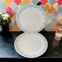 Corelle Morning Blue Plates Set Pair Corningware Cottagecore Blue Floral Vintage - £18.17 GBP