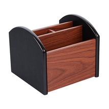 Wood Desk Organizer Rotating Pencil Holder Office Supplies Storage Box - £22.33 GBP