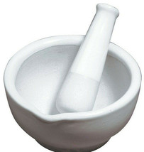 Porcelain MORTAR &amp; PESTLE 1 1/4 cup WHITE 2.5&quot; tall Ceramic Herb Grinder... - $30.12