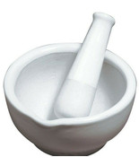 Porcelain MORTAR &amp; PESTLE 1 1/4 cup WHITE 2.5&quot; tall Ceramic Herb Grinder... - $554.28 MXN