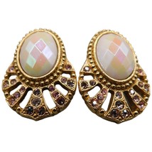 Vintage Style Studs Earrings Sparkly Faceted Bead Gold Tone 1&quot; Long - $8.00