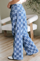 Dusk Blue Checkered Denim Wide Leg Jeans - $35.76