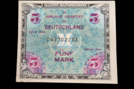 WWII Alliierte Militarbehorde Deutschland Military Banknote Funf Mark 1944 - £15.68 GBP