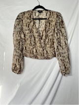 Bardot Women&#39;s Brown Snake Print Long Sleeve Sheer Cropped Blouse Size 4 - £44.28 GBP