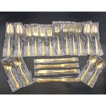 Vtg ROGERS Golden Dream Rose 20 pcs GOLD Electroplate Flatware Set 4 Places NEW - £86.60 GBP