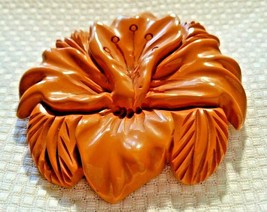 Vintage Large Round Carved Flower Brooch/Pin Butterscotch Yellow Bakelit... - $399.99