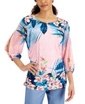 MSRP $55 Jm Collection Women Printed Split-Sleeve Blouse Size Small - £7.70 GBP