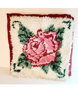 Vintage Rose Latch Hook Pillow 15&quot;x14&quot; Retro Cottage core MCM Handmade D... - £18.90 GBP
