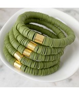 One Heishi Color Pop Stretch Bracelet 8MM Army Green with Gold Barrel 6 ... - $16.13 CAD