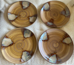 Sango Splash Brown 4951 SALAD PLATES Set of 4 Brown Drip Stoneware 8 1/4... - $29.99