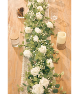 5.91FT Artificial Eucalyptus Garland with Flowers, Fake Rose Gypsophila ... - £27.32 GBP