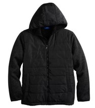 Mens Jacket Winter Mixed Media Apt 9 Black Quilted Hooded Knit Sherpa-si... - £37.07 GBP