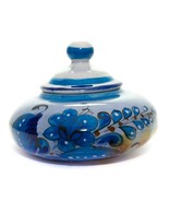 Vintage Mexico Covered Pot Bowl Handmade Folk Art Pottery Blue Floral Si... - £23.71 GBP