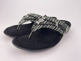 Minnetonka Silverthorne 360 Thong Sandal Womens 9 M Black Embellished Wedge - £28.15 GBP