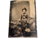 Antique Tintype Woman in Fancy Victorian Dress and Hat Studio Portrait N4 - £9.43 GBP