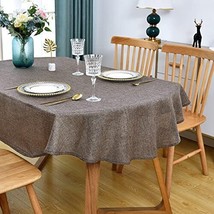 Faux Linen Oval Tablecloth Fabric Washable Brown 60 X 84 Inch Tablecloths Wri Ho - £45.50 GBP