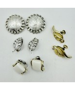 Vintage Coro Signed Earrings Lot 4 Pair Silver Gold Tone Enamel Leaf Clip - $14.99