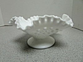 VTG FENTON WHITE MILK GLASS HOBNAIL PEDESTAL COMPOTE  8&quot; X 3.5 HALLMARKED - $12.82