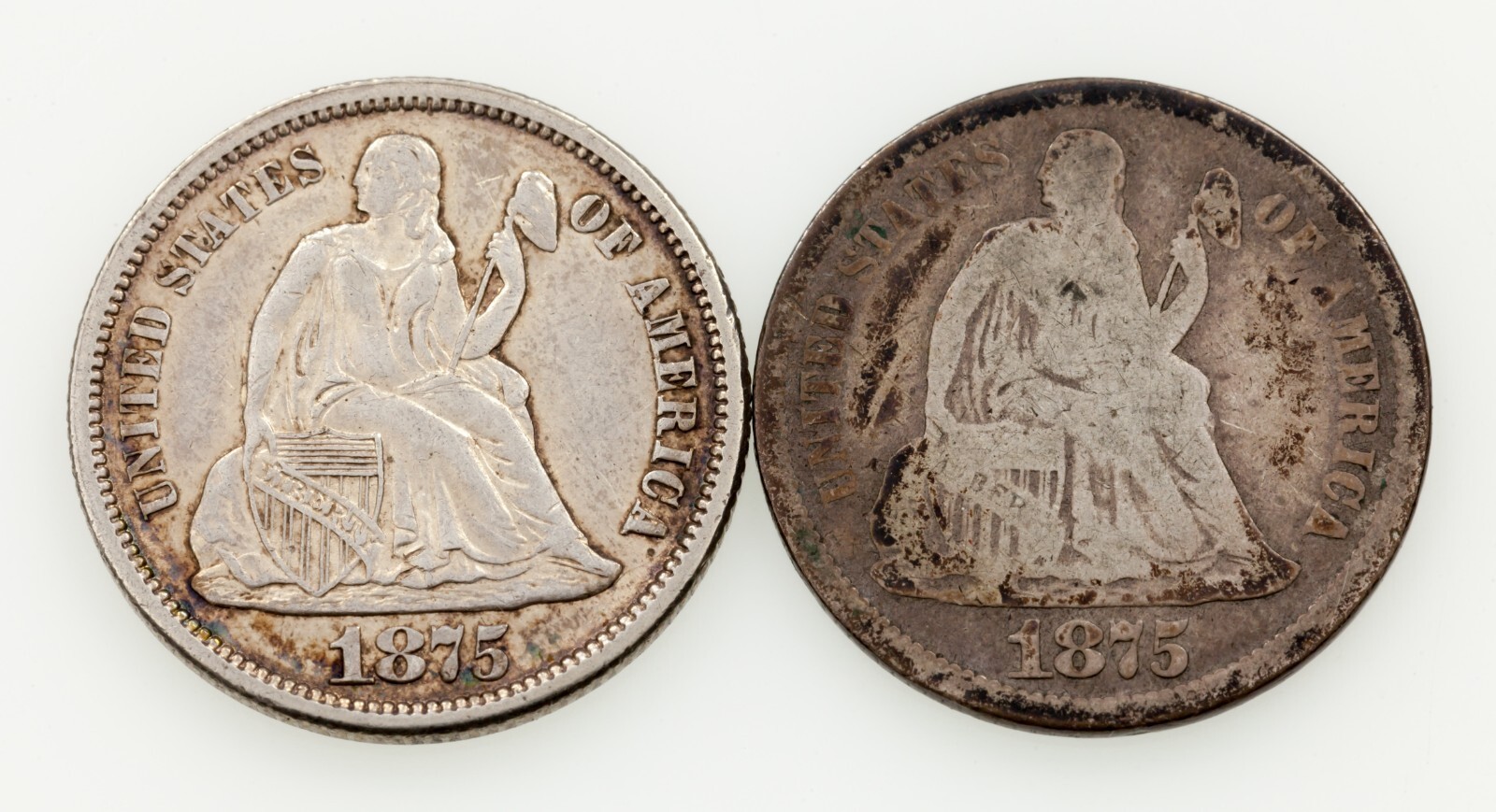 Plein De 2 1875 Assis Liberty Dimes 10C ( P / Cc ) En Au / VG État - $120.68