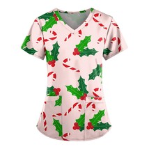 Plus Size Blouse Santa Claus Print Christmas Tunic Scrub Tops Kawaii Women Nurse - £39.95 GBP