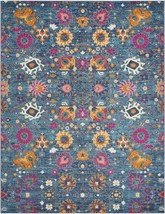 8&#39; X 10&#39; Blue And Orange Floral Power Loom Area Rug - £272.07 GBP
