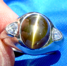 Earth Mined Chrysoberyl Cats Eye Diamond Platinum aRT dECO Ring Size 8.25 - £75,970.79 GBP