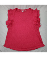 Chicos Linen Blend Flutter Sleeve Top Boho Beach Size 2 12/14 L Pink Bea... - $41.30 CAD