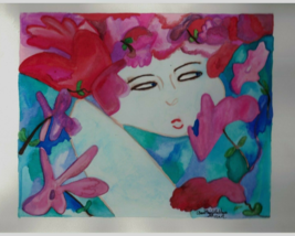 Flower Face/ An original watercolor. By: Anne Marie Rackham/ Art Works 99 - $175.00