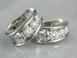 1.10CT Imitación Diamante Aro Pendientes 14k Bañado en Oro Blanco - £101.42 GBP
