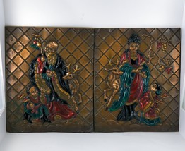 Coppercraft of Hollywood Raised Relief Copper Christmas Artwork Set of 2 Antique - £79.78 GBP