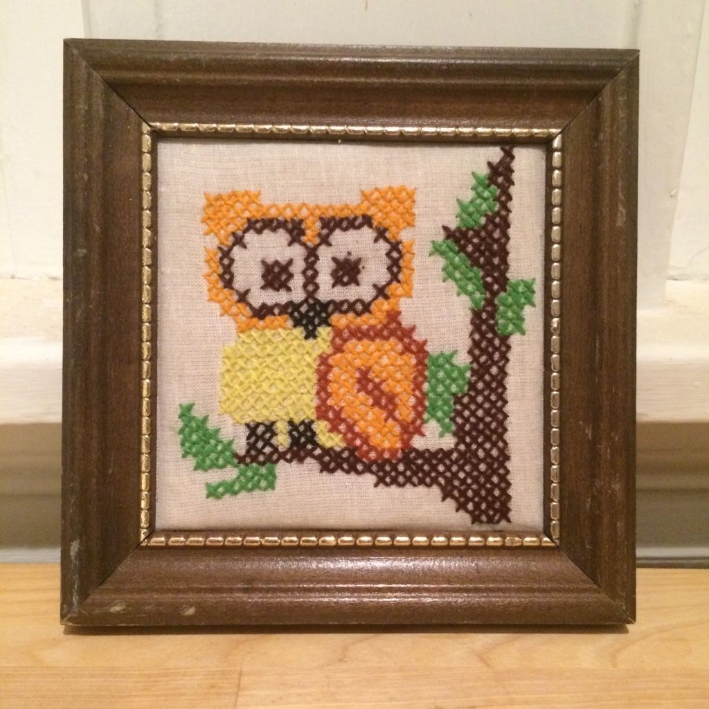 Vintage Retro OWL Framed Cross Stitch Embroidery Primitive Folk Art ...