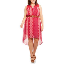 Faded Glory Women&#39;s Hi Low Belted Shirtdress Elegant Pink Size 2X 18-20W... - £14.95 GBP