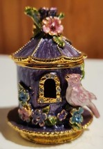 Beautiful Vintage Enamelware Brass Birdhouse Trinket Box w/ Magnetic Clo... - $34.55
